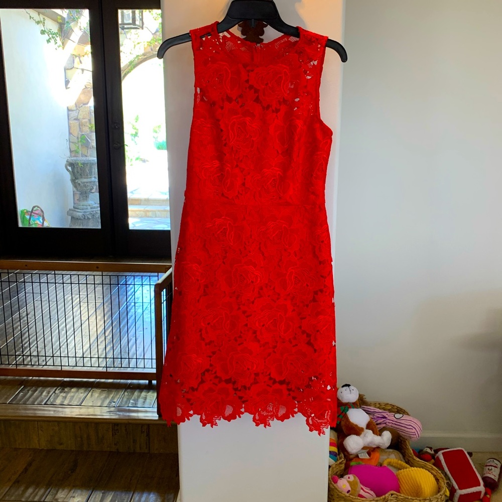 Julia Jordan NWOT lace high waisted special occasion dress, sz 6, in Geranium